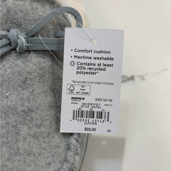 Sonoma Woman’s Size M 7/8 Grey Fleece Lined Moccasins Slippers Faux Suede NEW - Picture 4 of 6